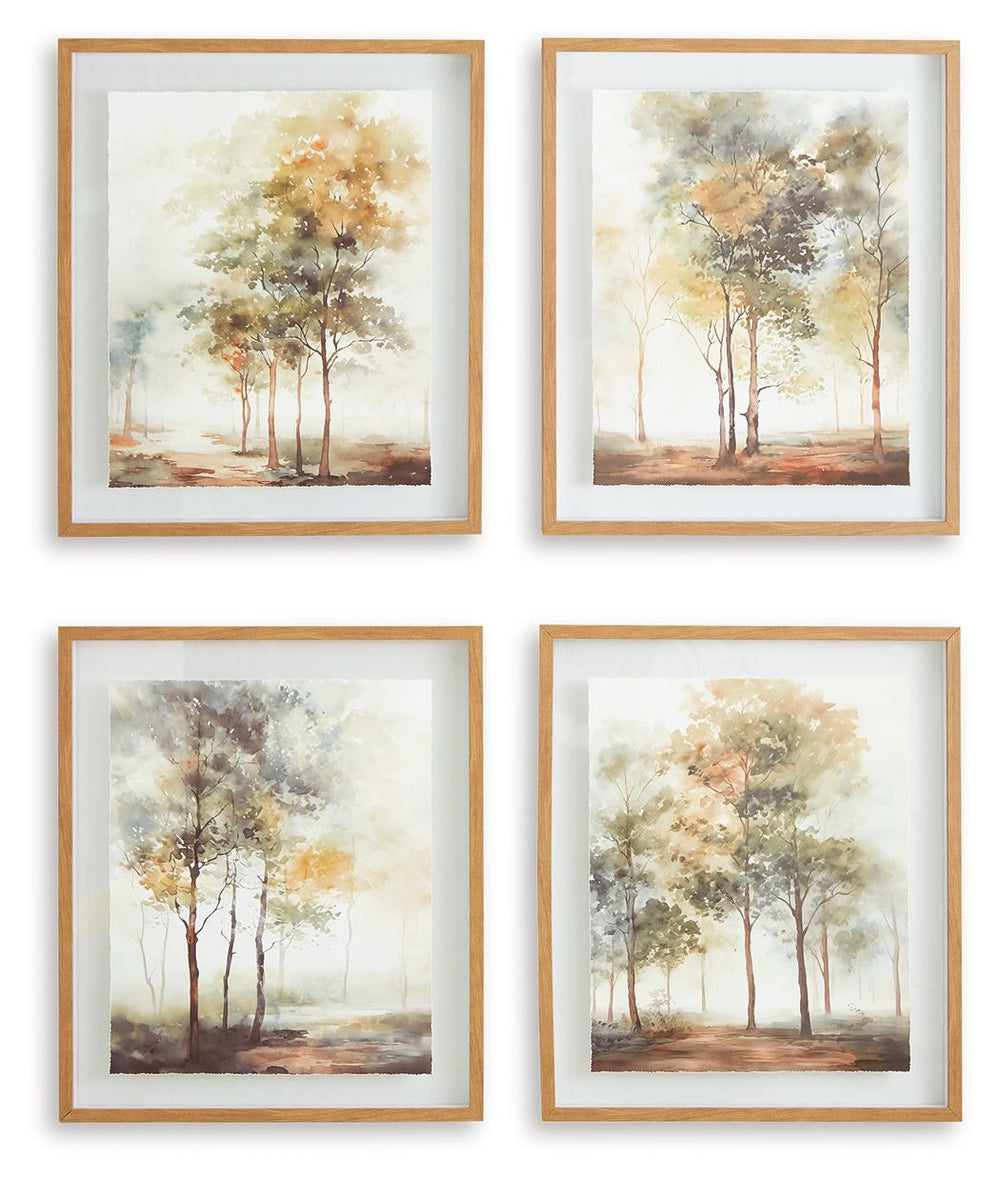Embrace a new style with this wall art set. Featuring splendid renditions of countryside trees, these framed prints on glass add a touch of nature-'s beauty to your design scheme.<br/><br/><b>Product Features</b><ul><li>Set of 4</li><li>Framed print on gl