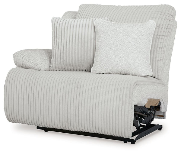 This left-arm facing recliner is made with polyester upholstery. Pairs with other items in the series to make a sectional.<br><br><b>Additional Dimensions</b><br><ul><li>Arm height: 26-"</li><li>Seat depth: 23-"</li><li>Seat height: 20-"</li><li>Fully rec