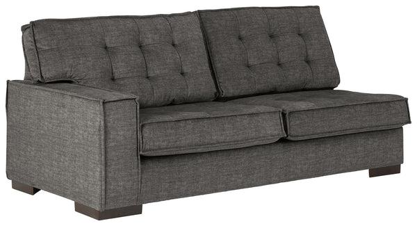 This left-arm facing sofa is made with polyester velvet upholstery. Pairs with other items in the series to make a sectional.<br><br><b>Additional Dimensions</b><br><ul><li>Arm height: 25-"</li><li>Leg height: 1-"</li><li>Minimum width of doorway for deli