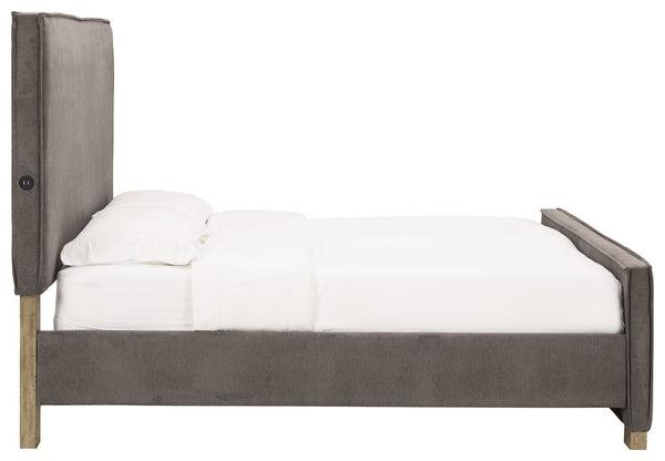Krystanza - Weathered Gray - King Upholstered Panel Bed