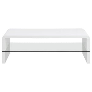 creating a contemporary silhouette. A clear tempered glass shelf offers an airy