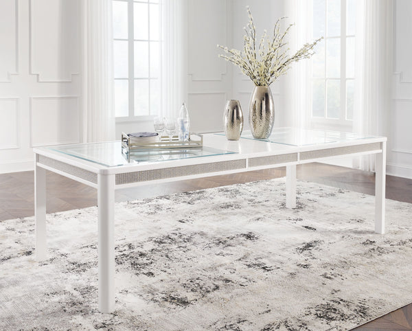  this extension table is a sparkling addition to your dining area. A bright white lacquer finish