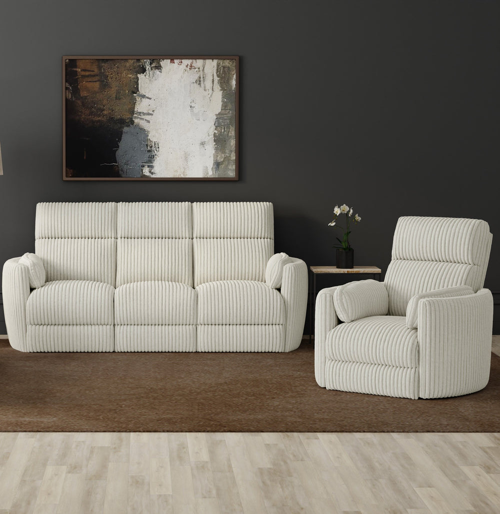 Perfect for relaxing at the end of a long day, this Power Sofa, Loveseat, and Glider-Recliner set features smooth power reclining for ultimate comfort.<br/><br/><b>Product Features</b><ul><li>Frame and wrapped in 100% polyester fabric</li><li>Curved arms<