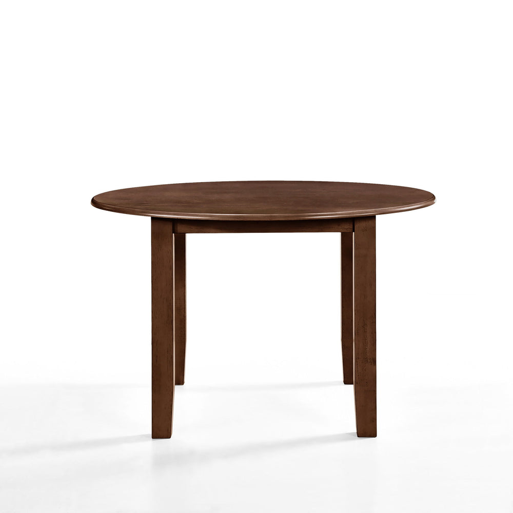 Discover the Pascal Wood Round Dining Table in warm Walnut Brown, a refined and versatile addition to any dining area. Crafted from a durable combination of solid Rubberwood and manufactured woods, this table promises long-lasting stability and strength. 