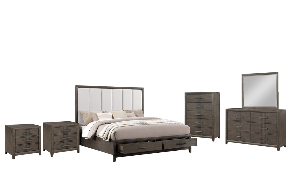 The Landon 6-Piece Wood Platform Bedroom Set is a perfect blend of durability, style, and functionality, ideal for creating a modern and organized bedroom. Crafted from solid Pine, high-quality engineered woods, and genuine Mindi wood veneers, this set is