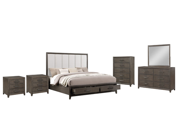 The Landon 6-Piece Wood Platform Bedroom Set is a perfect blend of durability, style, and functionality, ideal for creating a modern and organized bedroom. Crafted from solid Pine, high-quality engineered woods, and genuine Mindi wood veneers, this set is