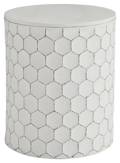 Trendsetting and contemporary. Take a fashion risk with this accent stool. Outlined honeycomb design on hammered metal is teeming with texture. Uniquely versatile size lets it serve as an accent table, plant stand or extra seating.<br/><br/><b>Product Fea