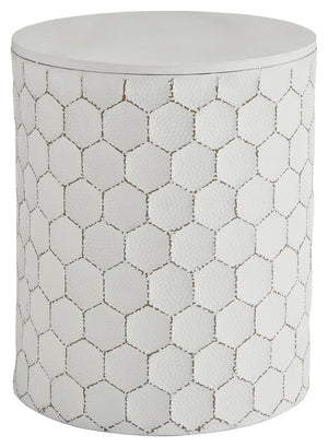 Trendsetting and contemporary. Take a fashion risk with this accent stool. Outlined honeycomb design on hammered metal is teeming with texture. Uniquely versatile size lets it serve as an accent table, plant stand or extra seating.<br/><br/><b>Product Fea
