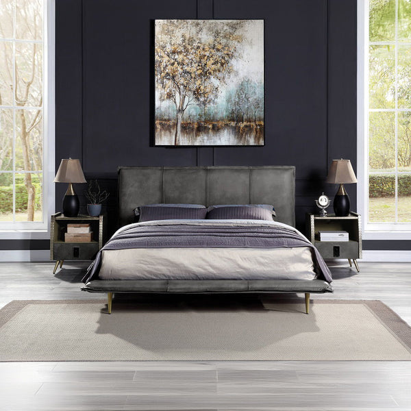 Metis - Queen Bed - Gray Top Grain Leather