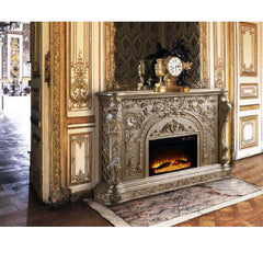 LED Electric Fireplace Wooden Frame Scrolled Floral Touch Panel/Remote Controller (Batteries Required 2pc x AAA) Functions: Adjustable Temperature, Timer, Light Only