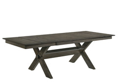 The Gulliver Wood Trestle Dining Table in rustic brown is a perfect addition to your dining space, designed for both style and durability. This set includes one dining table top and one robust X-style trestle base, crafted from solid rubberwood, manufactu