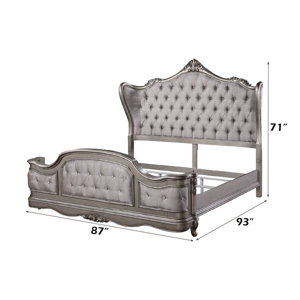 Ausonia - California King Bed - Velvet & Antique Platinum - Finish