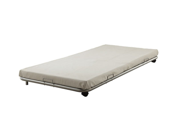 The roll-out trundle unit features superior quality metal for durability and provides plenty of support and keeps mattress in place. Designed to fit under Silhoutte or Cailyn-'s Collection Beds. Choose from black, blue, silver or white finish such variety