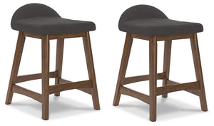 Lyncott - Charcoal / Brown - Upholstered Barstool (Set of 2)