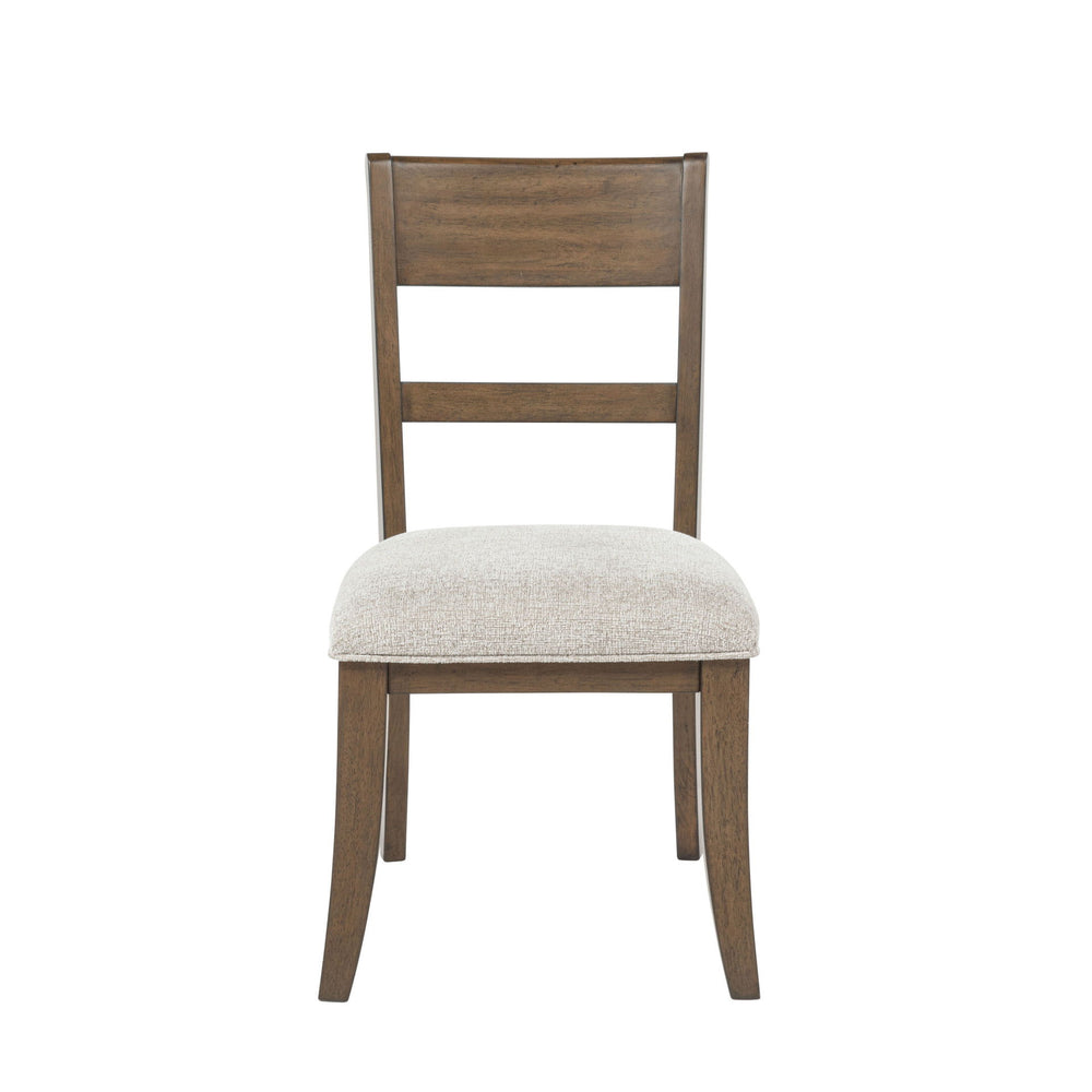 The Mariana Wood Back Side Chairs in Vintage Mocha, sold as a set of two, are crafted from solid Rubberwood, premium manufactured woods, and Acacia wood veneers, offering both beauty and durability. Each chair is meticulously finished with hand-distressed