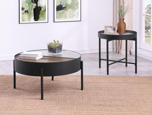 Ozella - Round End Side Table With Recessed Top Sandy - Black