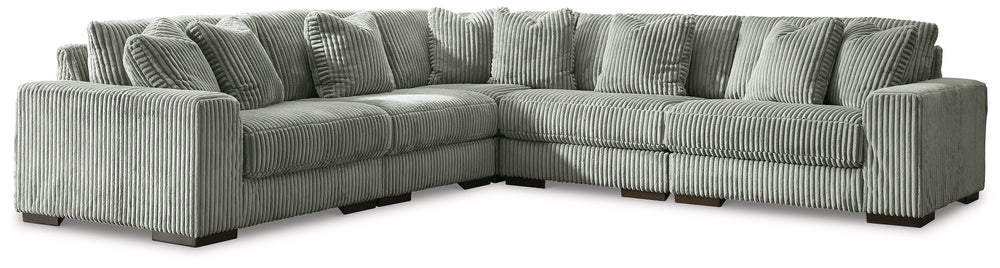 Plush and posh. Showcase your eye for on-trend texture with the statement-making cord upholstery of this sectional. Its stunningly soft fabric entices in a warm neutral hue, complementing contemporary color palettes. Sink into the cushions and plan to sta
