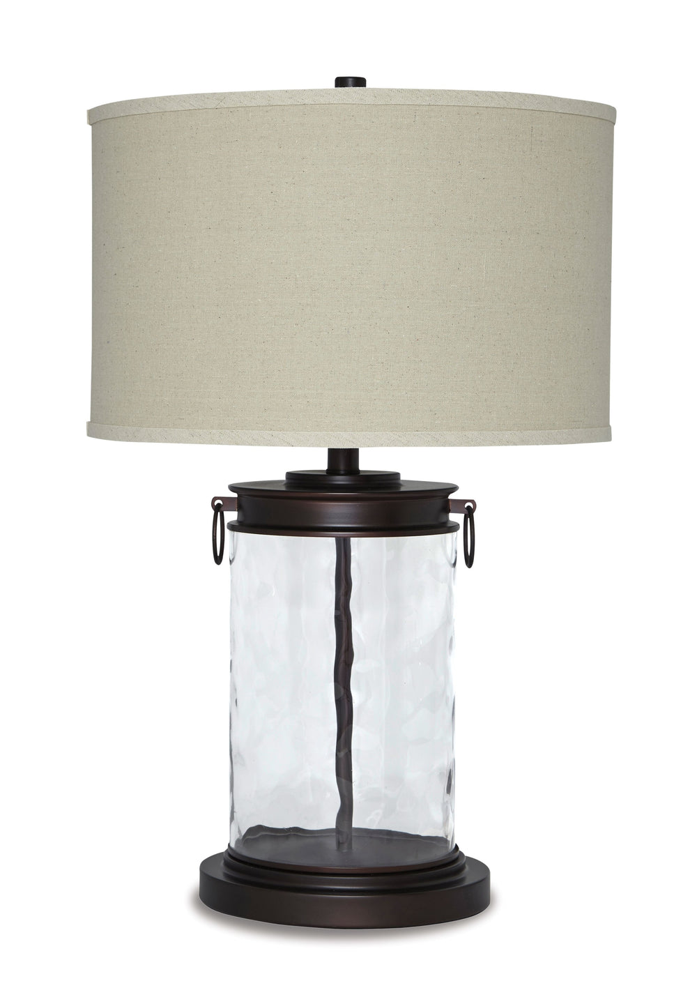 Light waves ahead. Wowing with a clear wave glass design, this table lamp is delightfully chic and unique. Classic drum shade is perfectly in tune with cylinder shape base.<br><br><b>Additional Dimensions</b><br><ul><li>Shade: 0-"</li><li>Base: 0-"</li><l