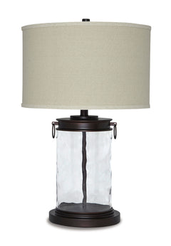 Light waves ahead. Wowing with a clear wave glass design, this table lamp is delightfully chic and unique. Classic drum shade is perfectly in tune with cylinder shape base.<br><br><b>Additional Dimensions</b><br><ul><li>Shade: 0-"</li><li>Base: 0-"</li><l