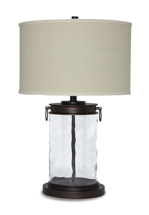 Light waves ahead. Wowing with a clear wave glass design, this table lamp is delightfully chic and unique. Classic drum shade is perfectly in tune with cylinder shape base.<br><br><b>Additional Dimensions</b><br><ul><li>Shade: 0-"</li><li>Base: 0-"</li><l