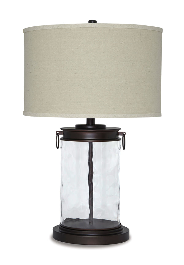Light waves ahead. Wowing with a clear wave glass design, this table lamp is delightfully chic and unique. Classic drum shade is perfectly in tune with cylinder shape base.<br><br><b>Additional Dimensions</b><br><ul><li>Shade: 0-"</li><li>Base: 0-"</li><l