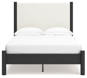 Cadmori - Black / White - Full Upholstered Panel Bed