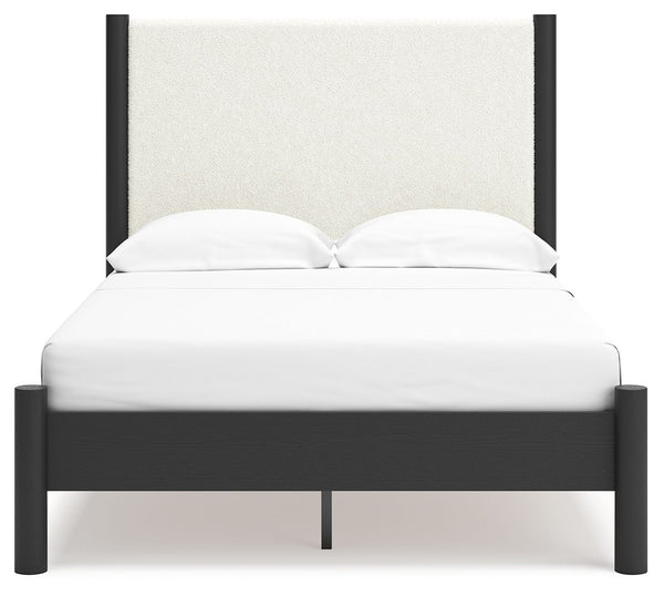 Cadmori - Black / White - Full Upholstered Panel Bed