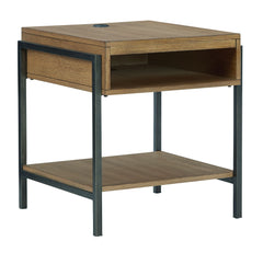 Beautiful to behold, this urban contemporary end table is loaded with high style and convenience. The wood sports a light, natural-looking finish that provides a dramatic contrast to the black metal frame. Its open cubby is perfect for stowing away books 