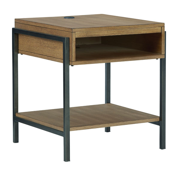 Beautiful to behold, this urban contemporary end table is loaded with high style and convenience. The wood sports a light, natural-looking finish that provides a dramatic contrast to the black metal frame. Its open cubby is perfect for stowing away books 