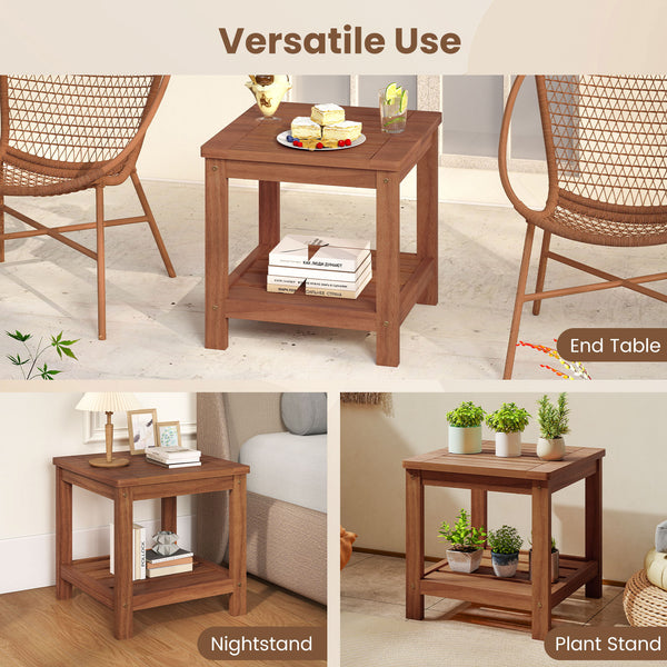 Crafted of solid wood  warp-resistant  reliable  built to last<br>The wood surface with delicate craftsmanship is smooth and splinter-free<br>Treated with waterproof teak oil finish for added protection<br>Comes with a tabletop and a bottom shelf  keep it