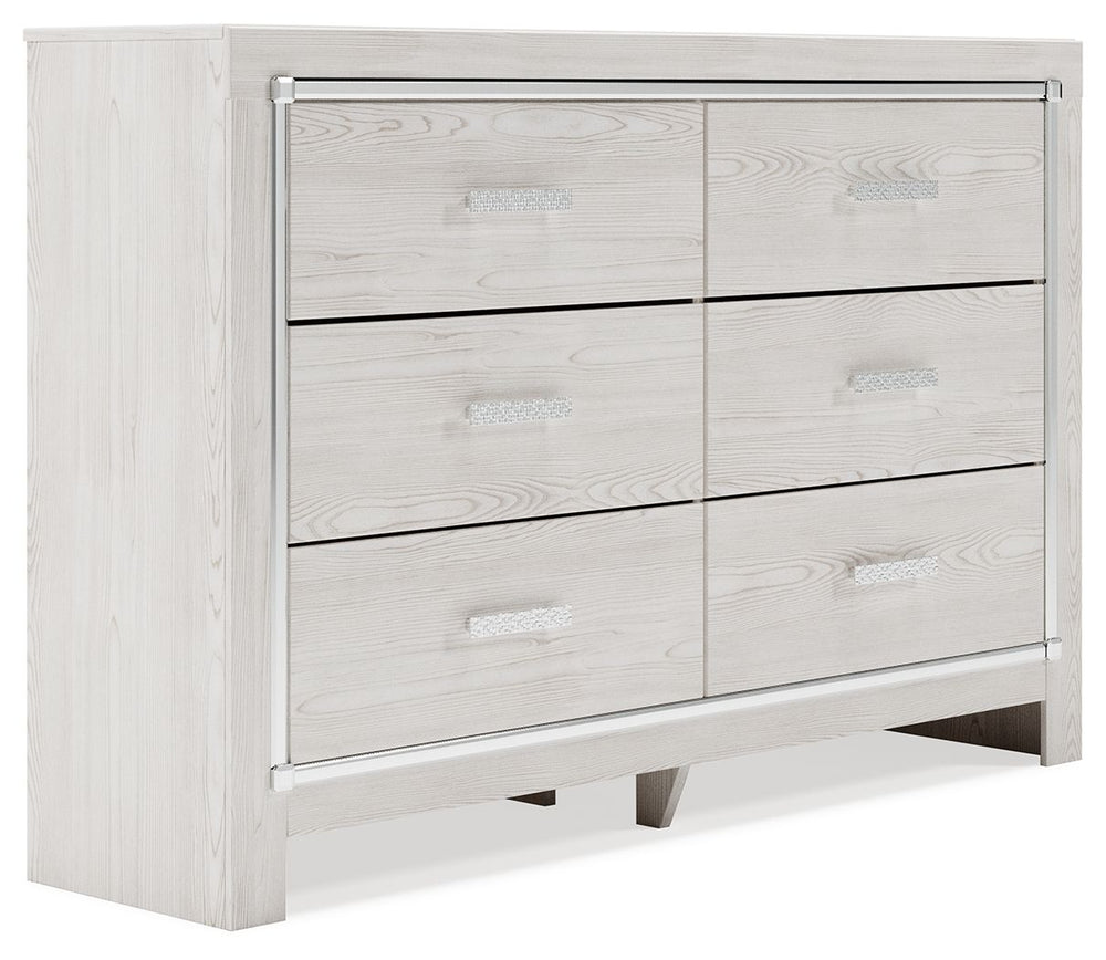 The epitome of fashion-forward design, this dresser is a beautiful blend of style and luxury. Shiny chrome-tone accents, a pearlized finish and mosiac pulls bring a glam touch to the richly rustic appearance. Six smooth-gliding drawers provide plenty of s