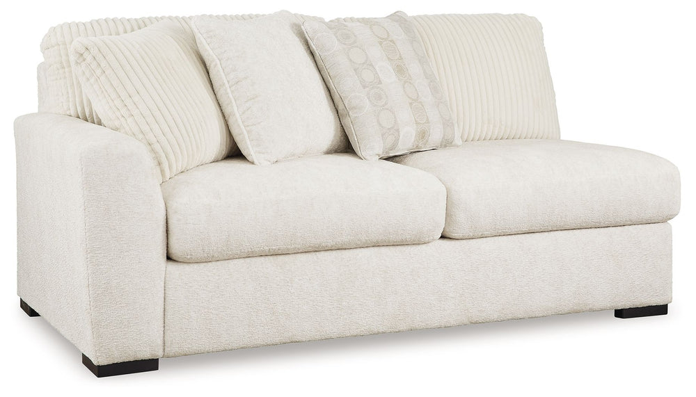 This left-arm facing sofa is made with polyester upholstery. Pairs with other items in the series to make a sectional.<br><br><b>Additional Dimensions</b><br><ul><li>Arm height: 27-"</li><li>Seat depth: 25-"</li><li>Seat height: 22-"</li><li>Top of cushio