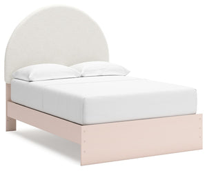Pretty in pink. This full upholstered panel bed keeps the spirit of your homeâ€™s modern aesthetic while suiting all your young oneâ€™s needs. Its cozy-cute upholstery and subtle blush finish bring a playful, charming vibe to bedtime. Made for her and sty