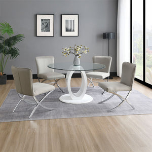  this unique has cushioned seat and back that is wrapped in a neutral PU upholstery on a sturdy metal base. This stunni