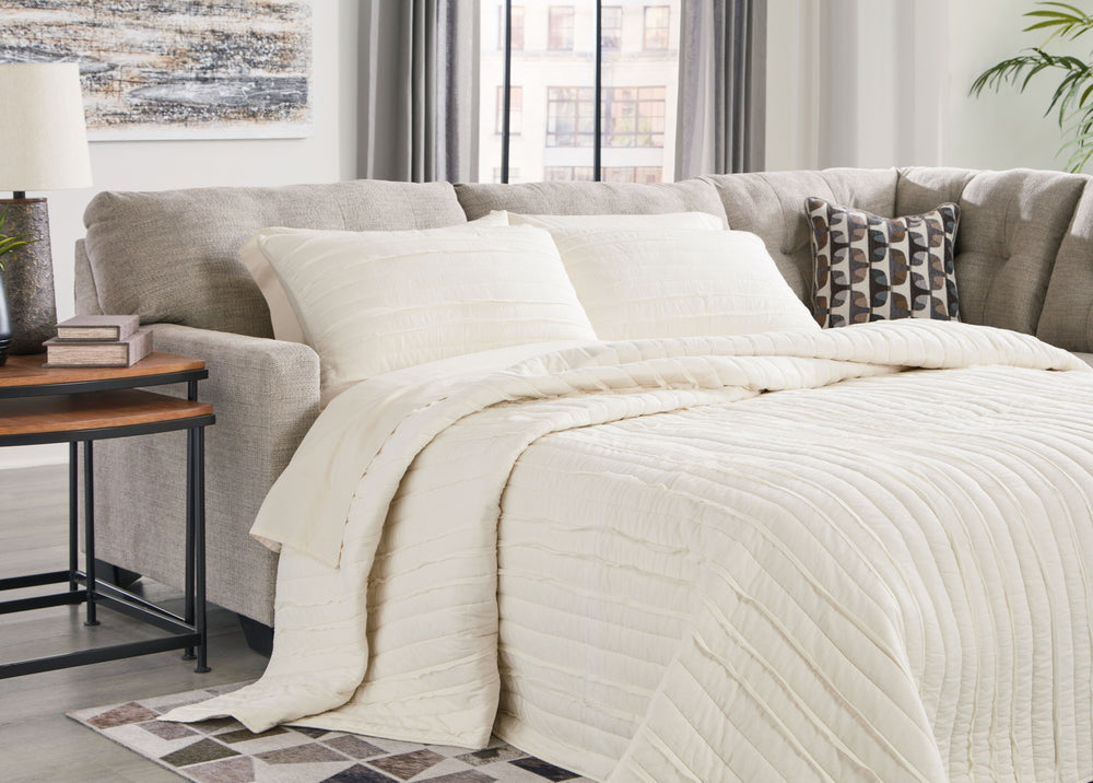 This left-arm facing full sofa sleeper is made with polyester upholstery. Pairs with other items in the series to make a sectional.<br><br><b>Additional Dimensions</b><br><ul><li>Arm height: 25-"</li><li>Seat depth: 22-"</li><li>Seat height: 20-"</li><li>