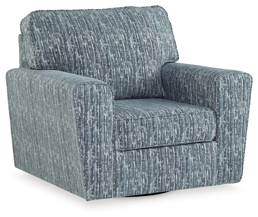 Strike the perfect balance between chic and cozy. This swivel accent chair appeals to your mod sensibilities with its abstract stripe design. When youâ€™re ready to relax, wide track arms welcome you to sink in. And a swivel base doubles down on function,