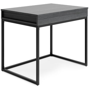 Elevate your home office with this simply sensational lift-top desk. Pairing a dark wood grain look with a black metal base for modern appeal, this minimalistic desk is dressed to impress in a no-muss, no-fuss way. Small storage bins underneath the sleek 