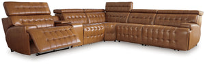 A mid-century modern update to a retro classic, this sectional is generously adaptable. Its combination of skillfully matched leather and faux leather upholstery exudes luxury and elegance. Deep seat cushions with dramatic tufting beckon you to relax and 