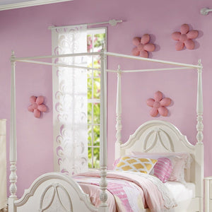 With the Dorothy wooden canopy, your little one is sure to feel like a princess. Perfect for creating a whimsical atmosphere in their bedroom. The canopy posts add a regal-like feel. The ivory finish is the perfect color that will complement any color sch