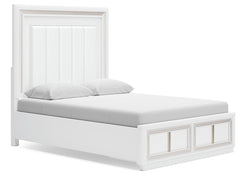Transform your bedroom with this upholstered storage bed. Its LED lighting, rhinestone framing and faux leather panels exude modern glamour. And the convenient storage footboard offers a practical solution for organizing and accessing belongings. Let your