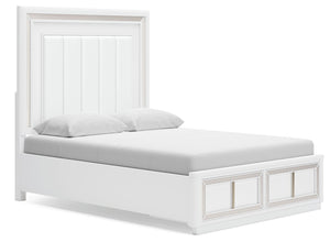 Transform your bedroom with this upholstered storage bed. Its LED lighting, rhinestone framing and faux leather panels exude modern glamour. And the convenient storage footboard offers a practical solution for organizing and accessing belongings. Let your