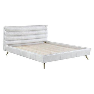 Masculine yet soft, the Doris bedroom collection is edgy and inviting all in one. The leather upholstered bed can fit with an industrial, vintage, or modern bedroom easily. The headboard features horizontal channel tufting to adds some support while leani