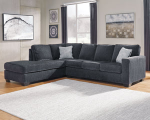 If style is the question, then this sectional is the answer. Sporting clean lines and sleek track arms, the decidedly contemporary profile is enhanced with plump cushioning and a chenille-feel upholstery, so pleasing to the touch. Sure to play well with s
