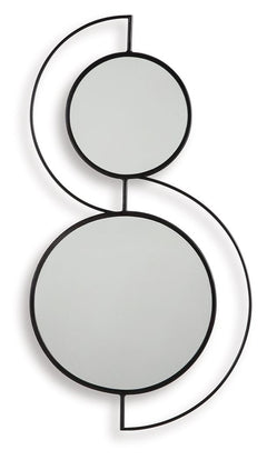 Talk about a cool turn on contemporary style. This accent mirror wows with round metal frames and stylishly curved accents that naturally go with the flow. More than a mirror, it-'s a work of art.<br><br><b>Additional Dimensions</b><br><ul><li>Inner mirro