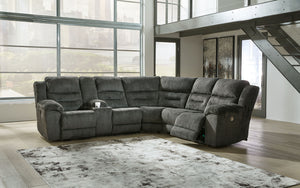 Nettington - Smoke - 3-Piece Power Reclining Sectional With Laf Pwr Rec Loveseat W/Console