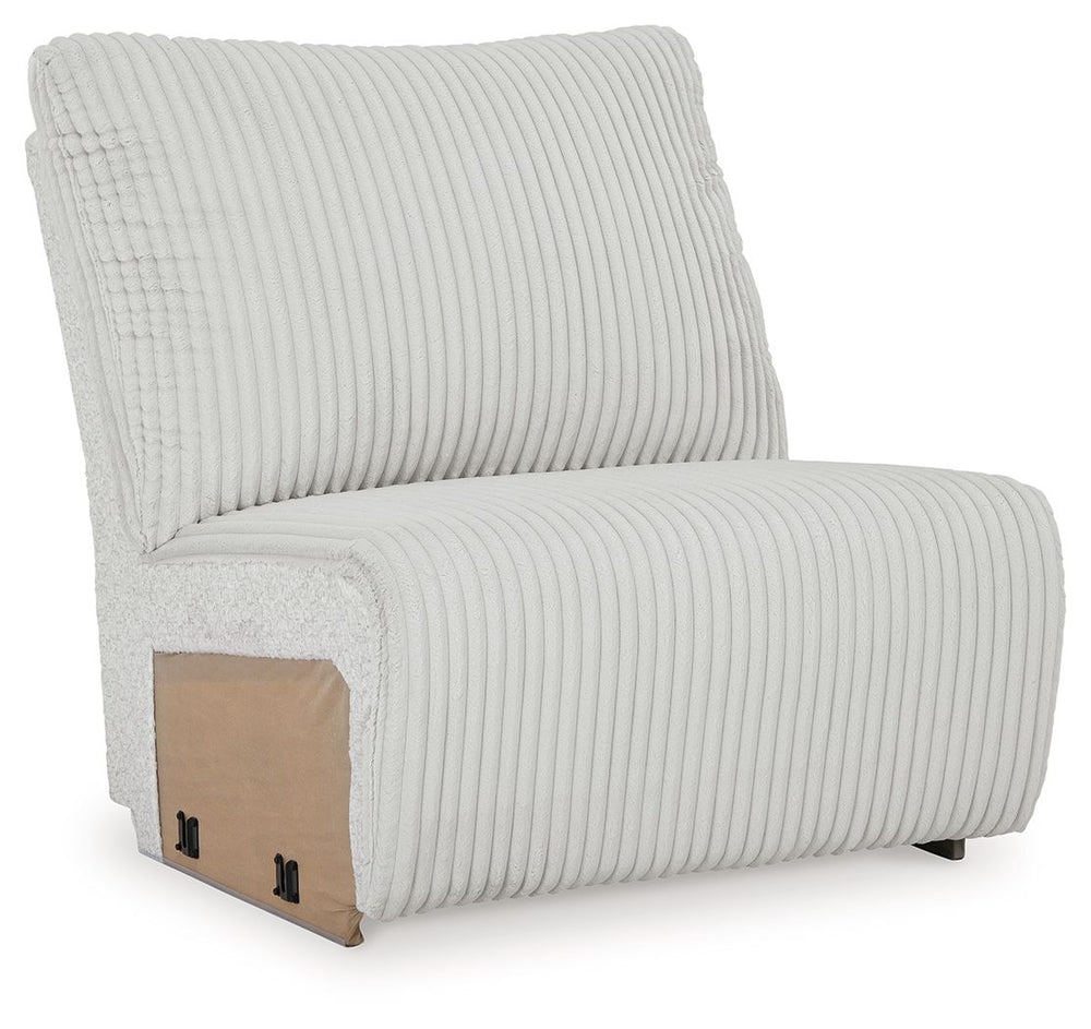 This armless chair is made with polyester upholstery. Pairs with other items in the series to make a sectional.<br><br><b>Additional Dimensions</b><br><ul><li>Seat depth: 21-"</li><li>Seat height: 20-"</li><li>Top of cushion to top of back: 21-"</li><li>M