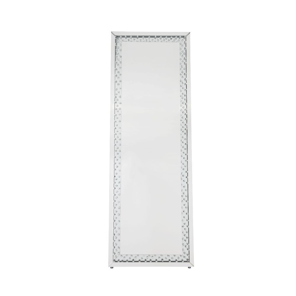 Rectangular Mirror (Floor), Stand Not Included â€¢ Beveled Mirrored Finish, Clear Glass with Faux Crystal Inlay â€¢â€¢ CONSTRUCTION â€¢â€¢ Mirrored Frame, Trim: 4mm Clear Glass with Faux Crystal Inlay: Mirror (Internal Mirror Size: 16-" x 57-"H), MDF â€¢ 