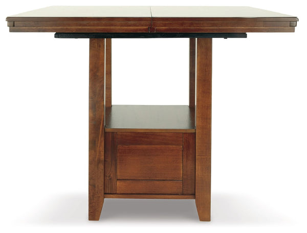  burnished finish and shelf-style pedestal incorporate depth and 