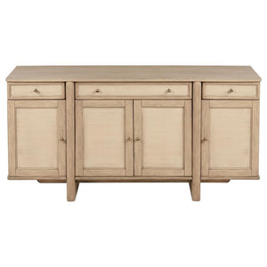  this sideboard offers ample storage with three spacious drawers and three cabinet compartments behind four d
