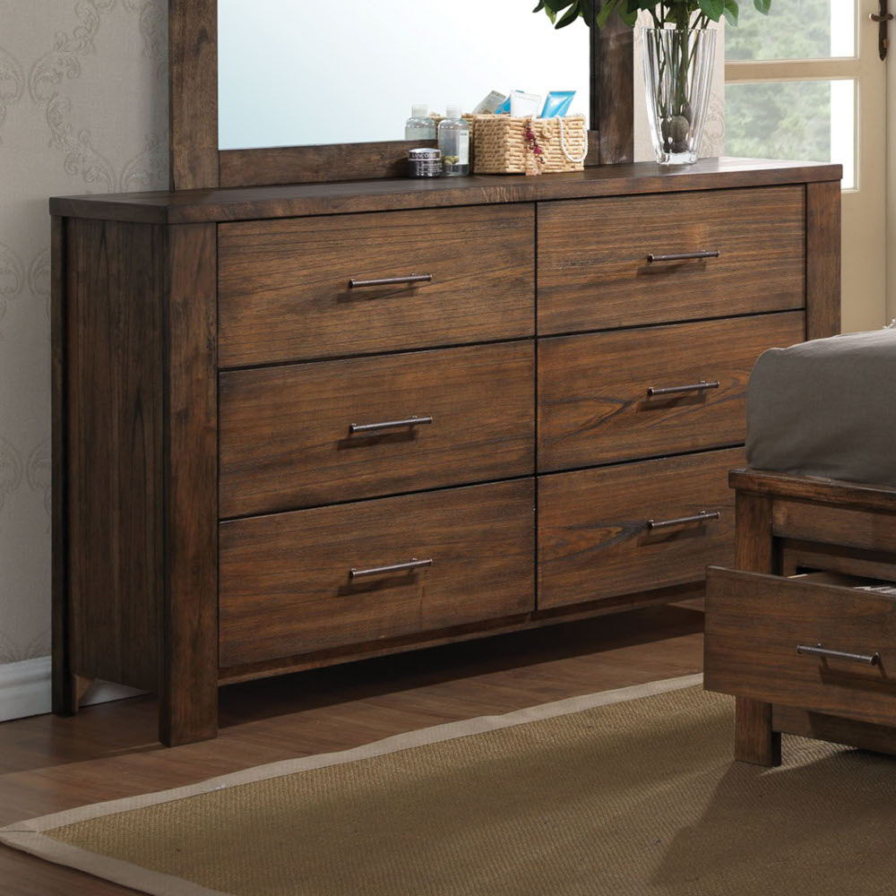 The Merrilee dresser features 6 drawers with oak finish. All drawers have English dovetail and antique brass metal hardware, offers you plentiful storage with spacious drawers<br/><br/><b>Product Features</b><ul><li>Wooden Frame & Straight Leg</li><li>Cas